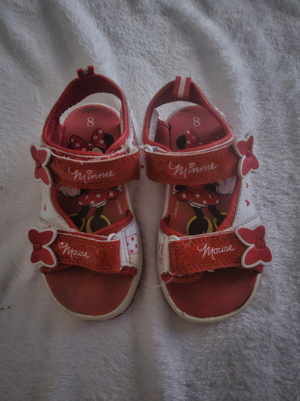Disney Minnie Mouse Red and White Kids Sandals with Bow Accents